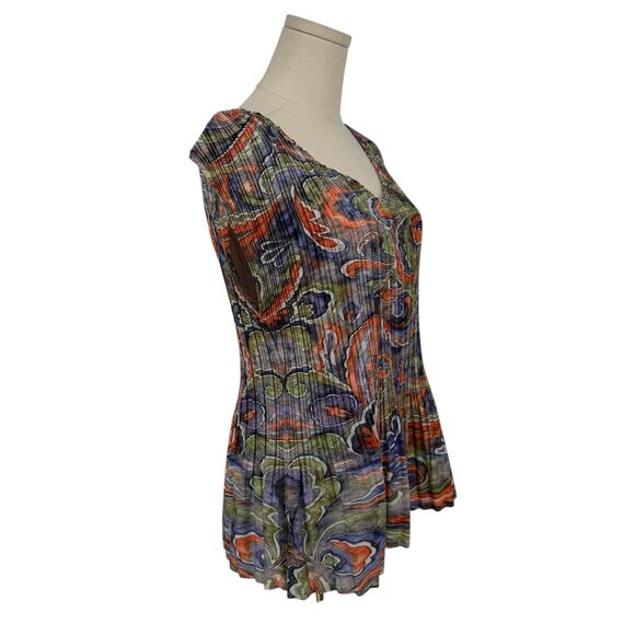 Vintage Y2K Euro Printed Top Milano Printed Plisse Pleated Sleeveless Blouse M - Picture 2 of 8